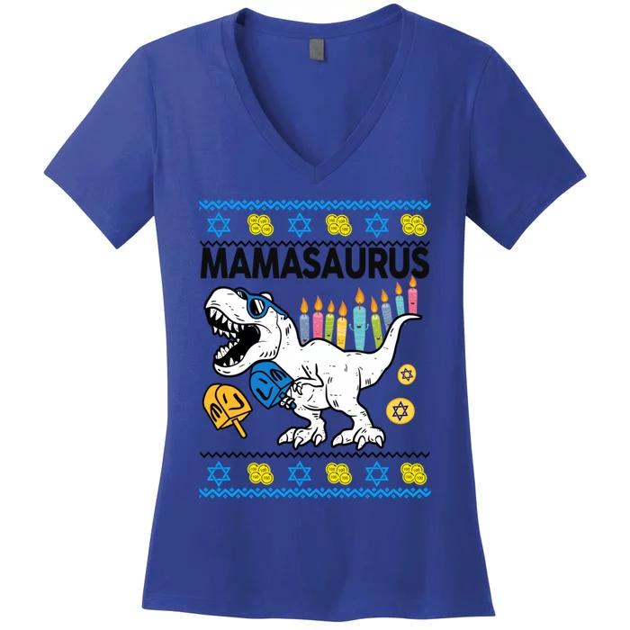 Hanukkahcute Gift Mom Mamasaurus Chanukah Dinosaur Funny Great Gift Women's V-Neck T-Shirt