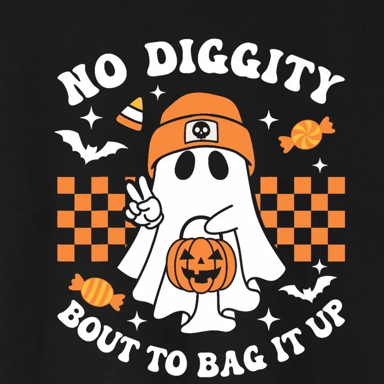 Halloween Ghost No Diggity Bout To Bag It Up Women's Crop Top Tee