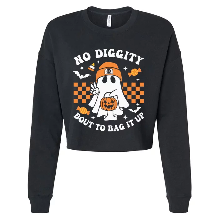 Halloween Ghost No Diggity Bout To Bag It Up Cropped Pullover Crew