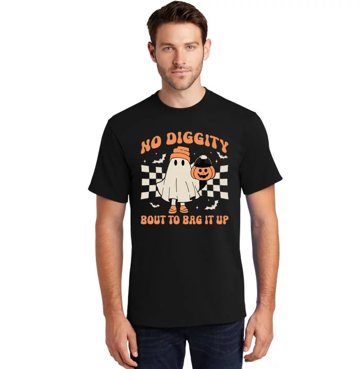 Halloween Ghost No Diggity Bout To Bag It Up Tall T-Shirt