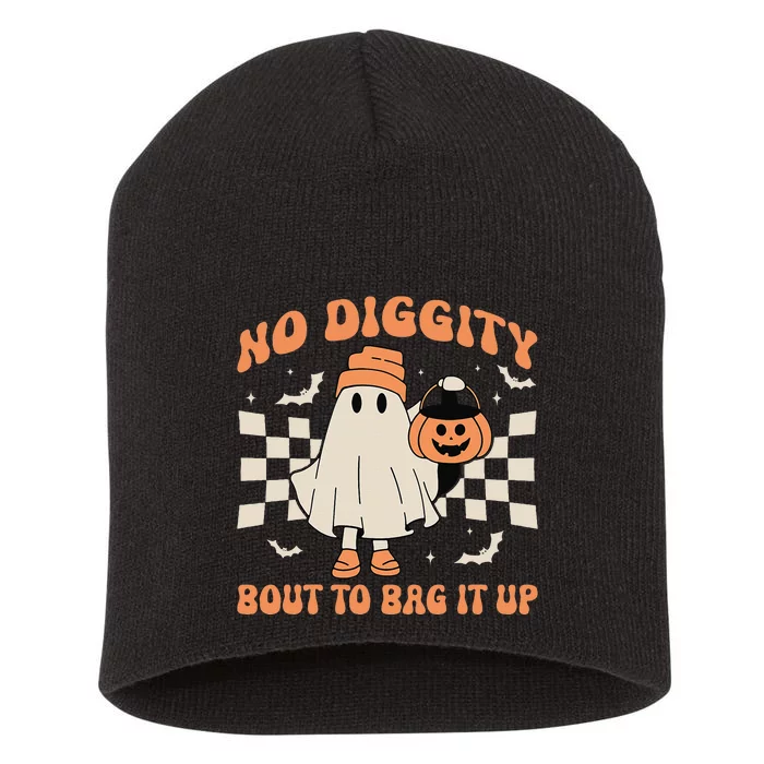 Halloween Ghost No Diggity Bout To Bag It Up Short Acrylic Beanie