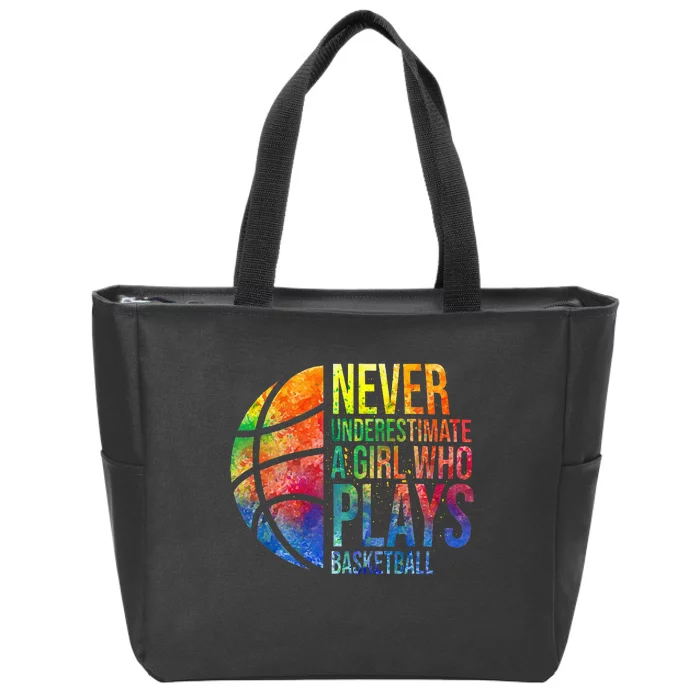 Hoops Girl Never Underestimate A Girl Who Plays Basketball Zip Tote Bag