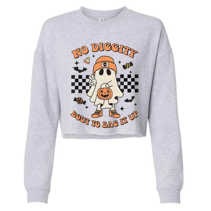 Halloween Ghost No Diggity Bout To Bag It Up Cropped Pullover Crew