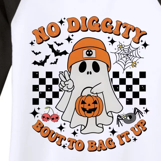 Halloween Ghost No Diggity Bout To Bag It Up Women's Tri-Blend 3/4-Sleeve Raglan Shirt