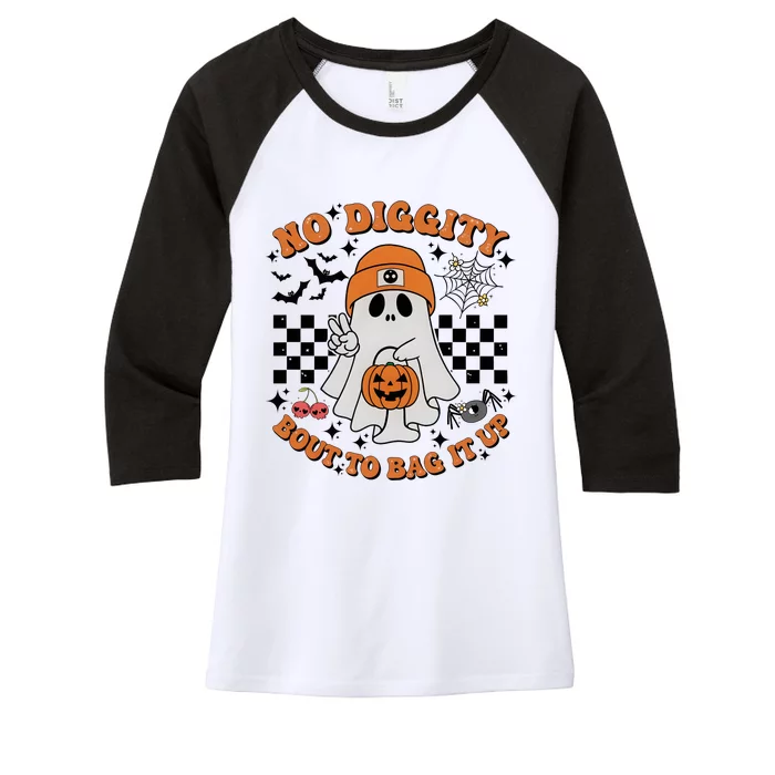 Halloween Ghost No Diggity Bout To Bag It Up Women's Tri-Blend 3/4-Sleeve Raglan Shirt