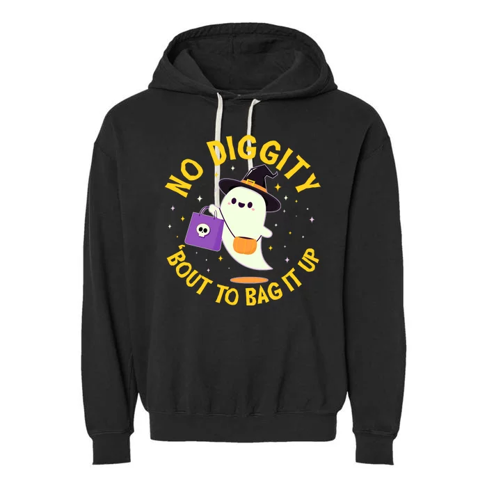 Halloween Ghost No Diggity Bout To Bag It Up Garment-Dyed Fleece Hoodie