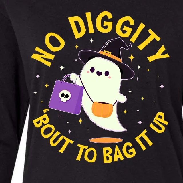 Halloween Ghost No Diggity Bout To Bag It Up Womens Cotton Relaxed Long Sleeve T-Shirt