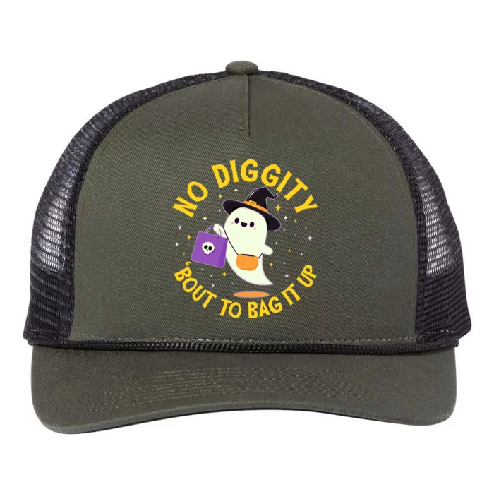 Halloween Ghost No Diggity Bout To Bag It Up Retro Rope Trucker Hat Cap