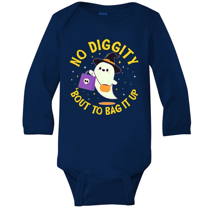 Halloween Ghost No Diggity Bout To Bag It Up Baby Long Sleeve Bodysuit