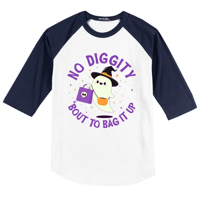 Halloween Ghost No Diggity Bout To Bag It Up Baseball Sleeve Shirt