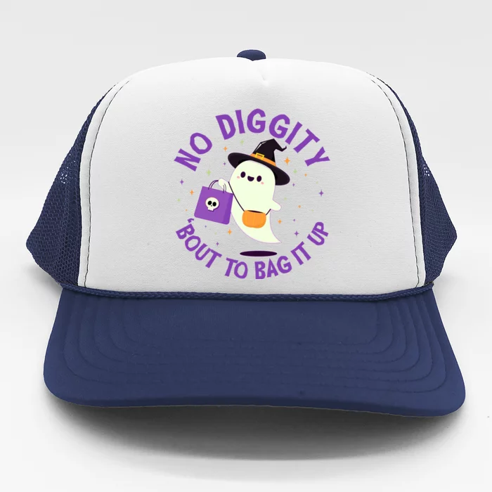 Halloween Ghost No Diggity Bout To Bag It Up Trucker Hat