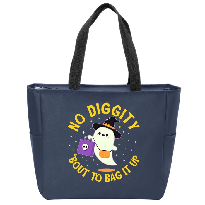 Halloween Ghost No Diggity Bout To Bag It Up Zip Tote Bag