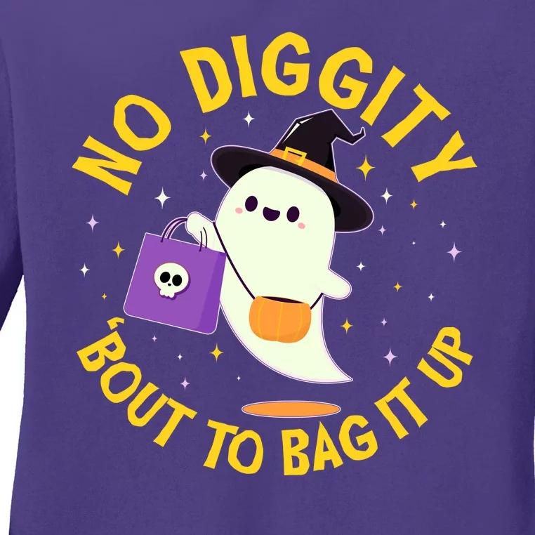 Halloween Ghost No Diggity Bout To Bag It Up Ladies Long Sleeve Shirt