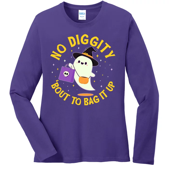 Halloween Ghost No Diggity Bout To Bag It Up Ladies Long Sleeve Shirt