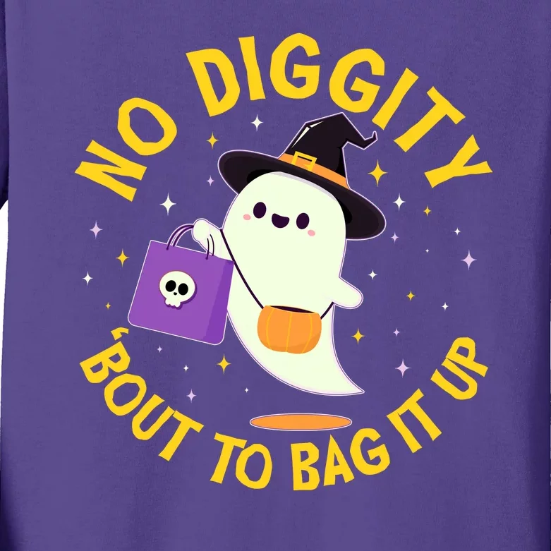 Halloween Ghost No Diggity Bout To Bag It Up Kids Long Sleeve Shirt