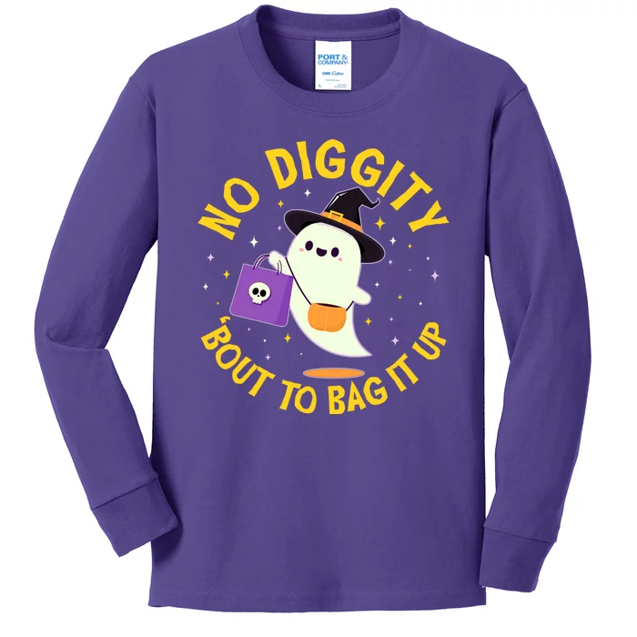 Halloween Ghost No Diggity Bout To Bag It Up Kids Long Sleeve Shirt