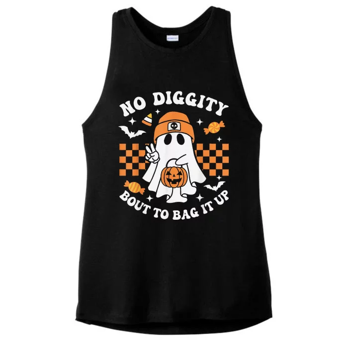 Halloween Ghost No Diggity Bout To Bag It Up Ladies Tri-Blend Wicking Tank