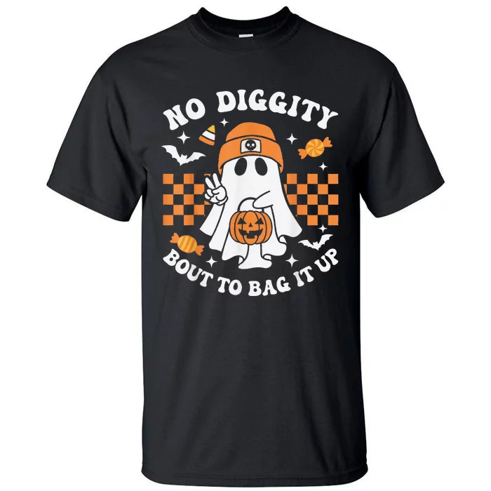 Halloween Ghost No Diggity Bout To Bag It Up Tall T-Shirt