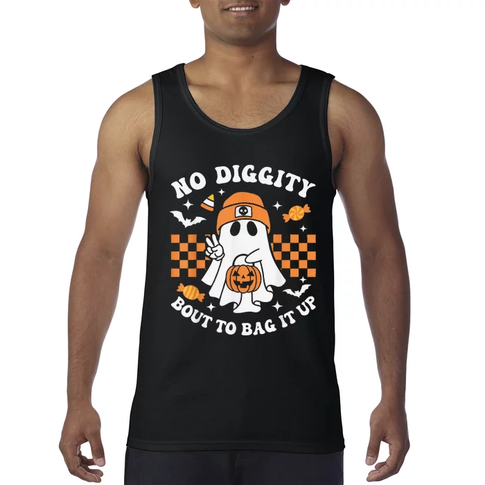 Halloween Ghost No Diggity Bout To Bag It Up Tank Top