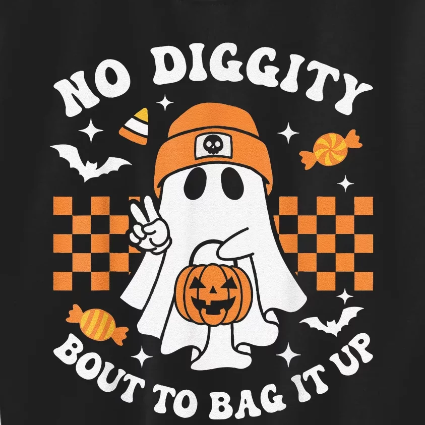 Halloween Ghost No Diggity Bout To Bag It Up Kids Sweatshirt