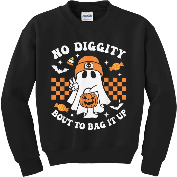 Halloween Ghost No Diggity Bout To Bag It Up Kids Sweatshirt