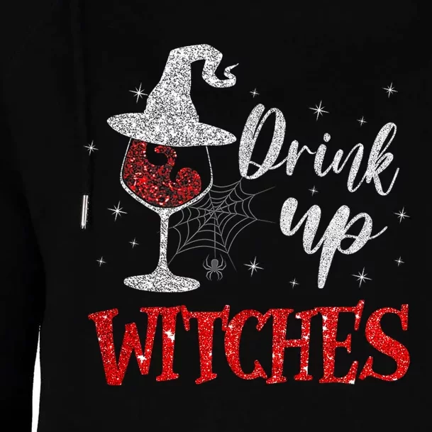 Halloween Glass Of Wine Drink Up Witches Funny Drinking Wine Womens Funnel Neck Pullover Hood