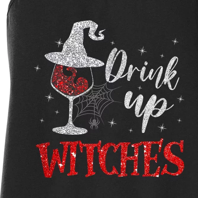 Halloween Glass Of Wine Drink Up Witches Funny Drinking Wine Women's Racerback Tank