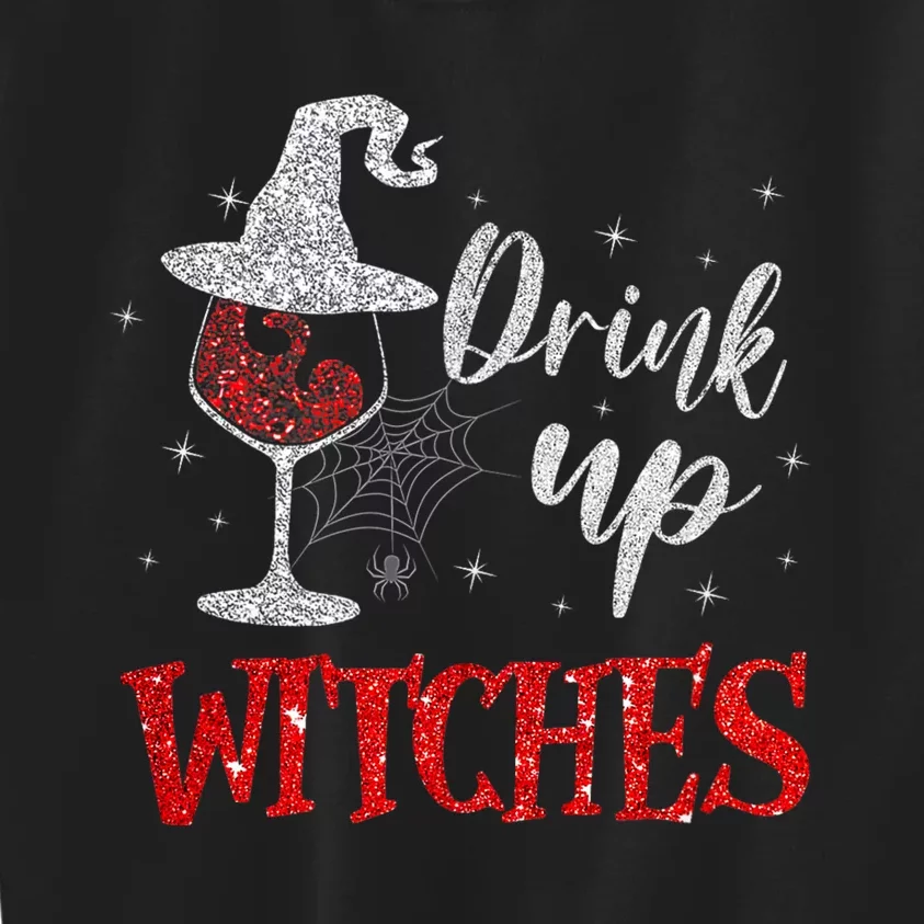 Halloween Glass Of Wine Drink Up Witches Funny Drinking Wine Kids Sweatshirt