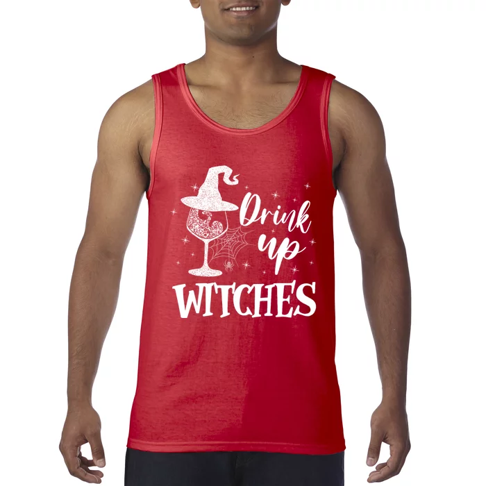 Halloween Glass Of Wine Drink Up Witches Funny Drinking Wine Tank Top