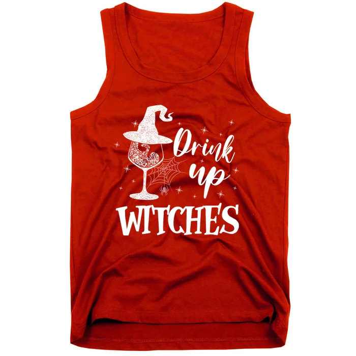 Halloween Glass Of Wine Drink Up Witches Funny Drinking Wine Tank Top