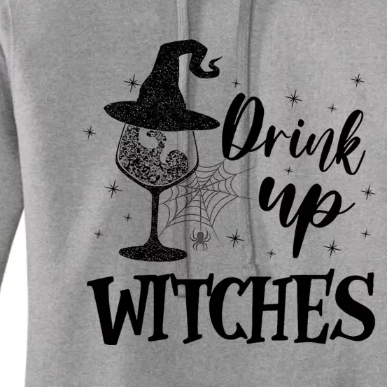 Halloween Glass Of Wine Drink Up Witches Funny Drinking Wine Women's Pullover Hoodie