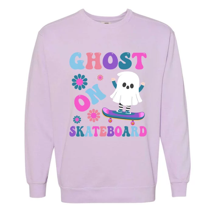 Halloween Ghost On Skateboard Cool Gift Garment-Dyed Sweatshirt