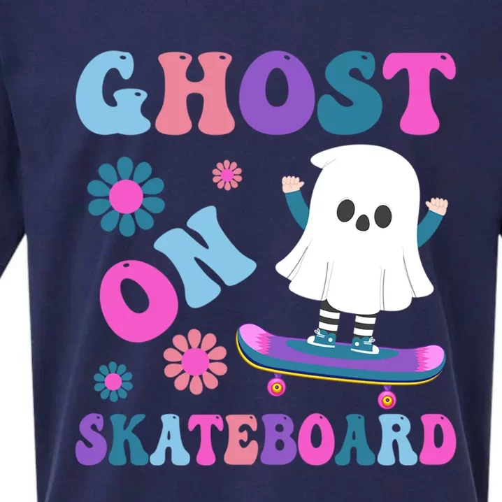 Halloween Ghost On Skateboard Cool Gift Sueded Cloud Jersey T-Shirt