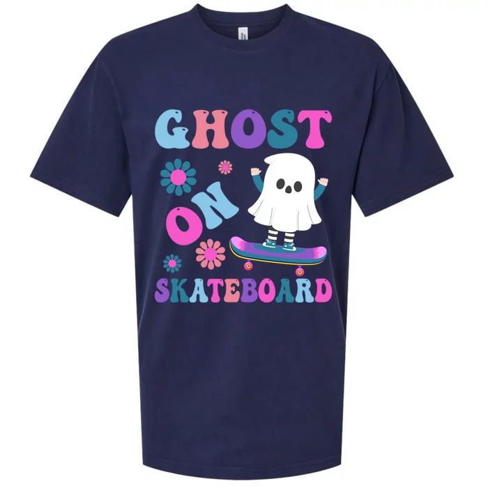 Halloween Ghost On Skateboard Cool Gift Sueded Cloud Jersey T-Shirt