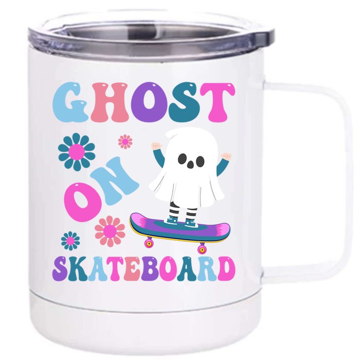 Halloween Ghost On Skateboard Cool Gift Front & Back 12oz Stainless Steel Tumbler Cup