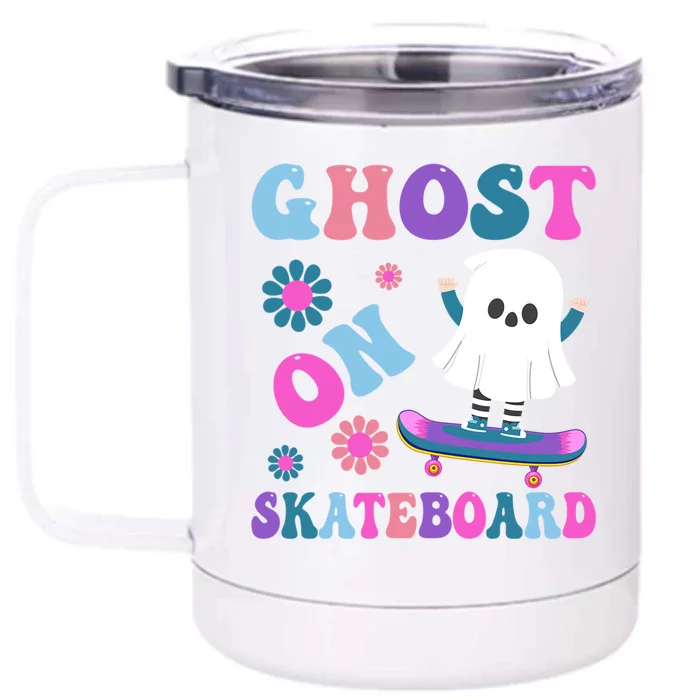 Halloween Ghost On Skateboard Cool Gift Front & Back 12oz Stainless Steel Tumbler Cup