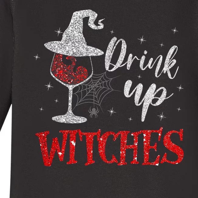 Halloween Glass Of Wine Drink Up Witches Funny Drinking Wine Baby Long Sleeve Bodysuit