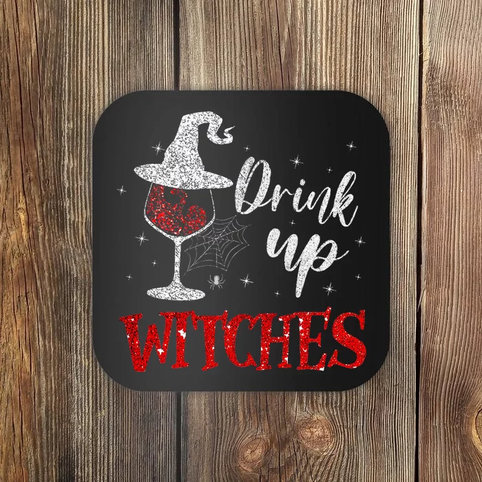 Halloween Glass Of Wine Drink Up Witches Coaster