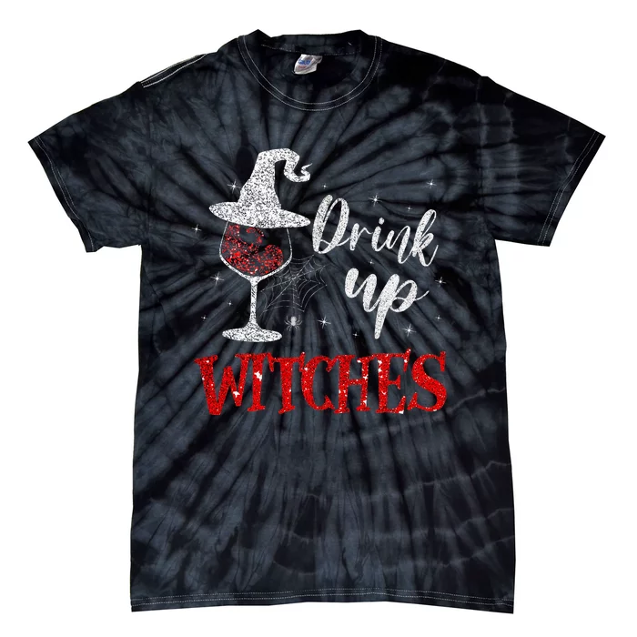 Halloween Glass Of Wine Drink Up Witches Tie-Dye T-Shirt