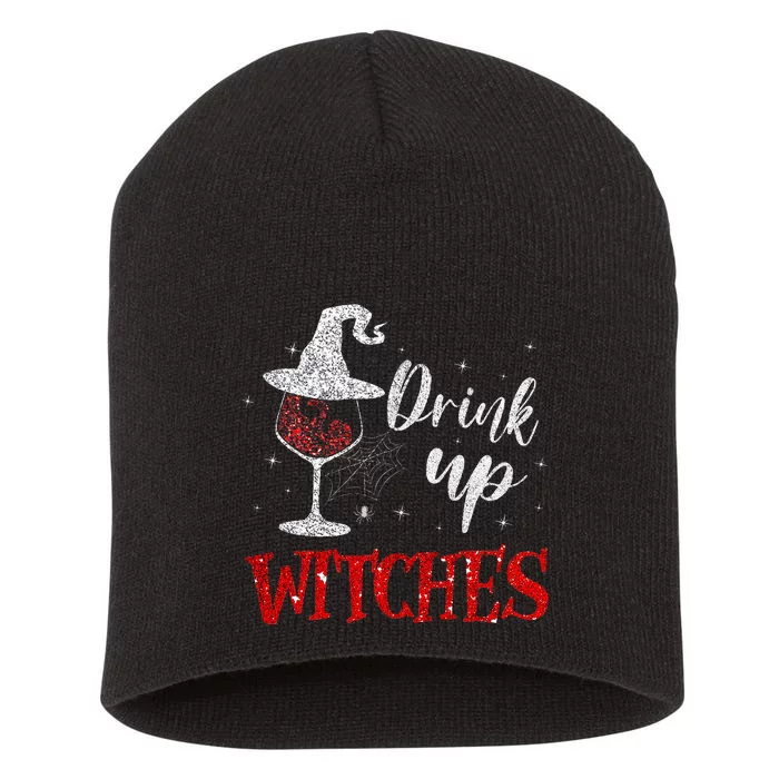 Halloween Glass Of Wine Drink Up Witches Short Acrylic Beanie