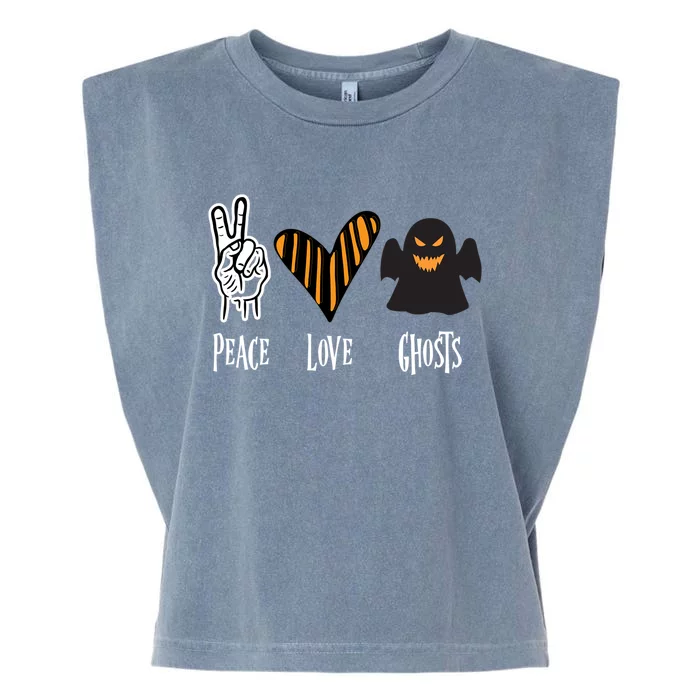 Halloween Ghost Outfit Peace Love Halloween Cute Gift Garment-Dyed Women's Muscle Tee