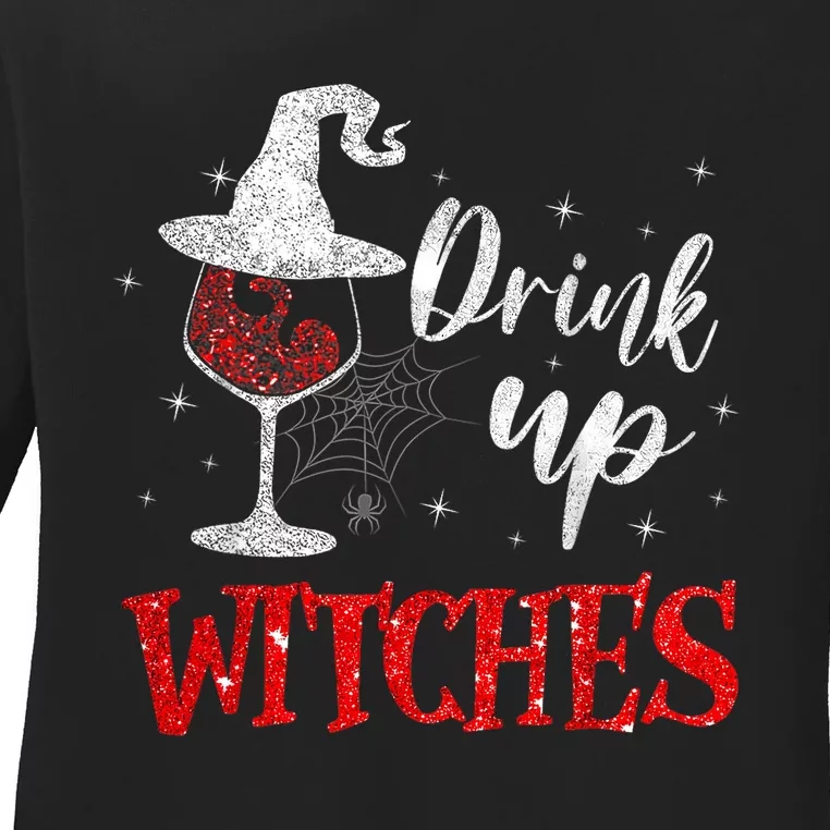 Halloween Glass Of Wine Drink Up Witches Funny Drinking Wine Ladies Long Sleeve Shirt