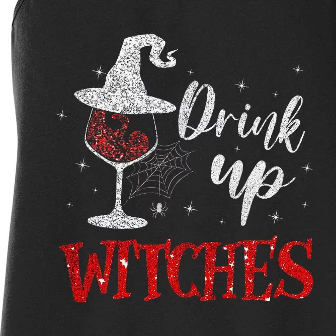 Halloween Glass Of Wine Drink Up Witches Funny Drinking Wine Women's Racerback Tank