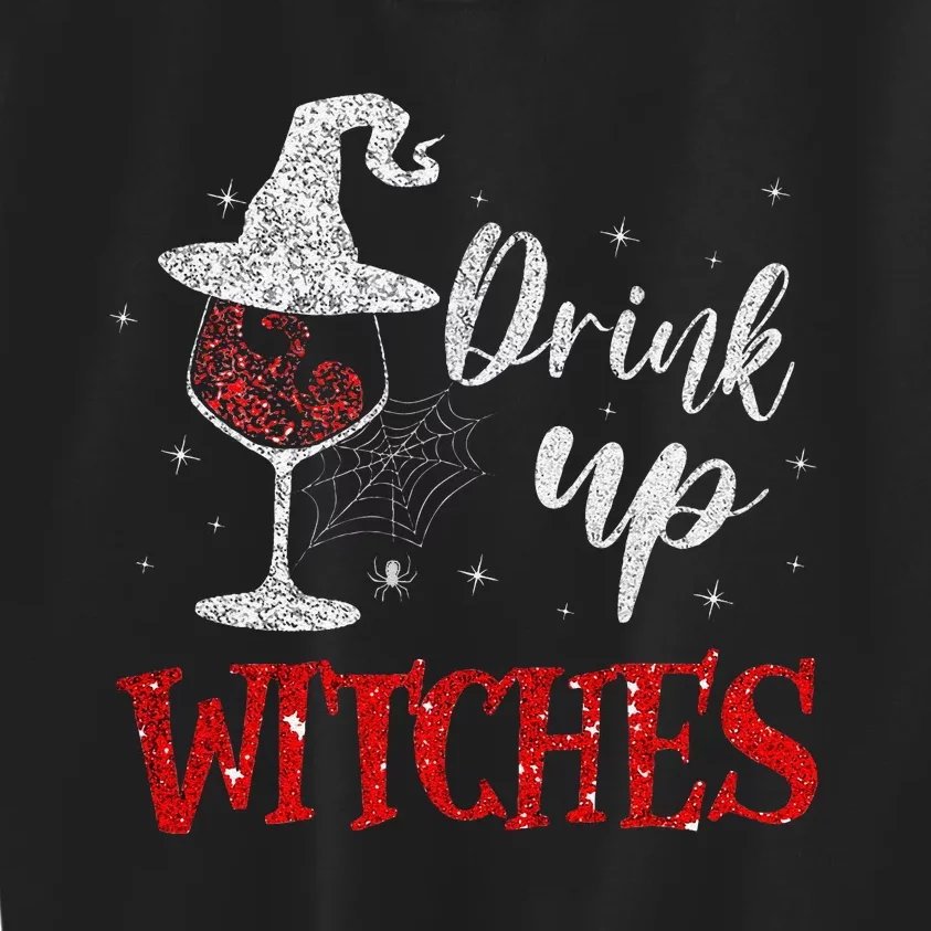 Halloween Glass Of Wine Drink Up Witches Funny Drinking Wine Kids Sweatshirt