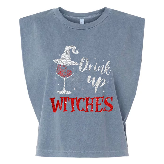 Halloween Glass Of Wine Drink Up Witche Garment-Dyed Women's Muscle Tee