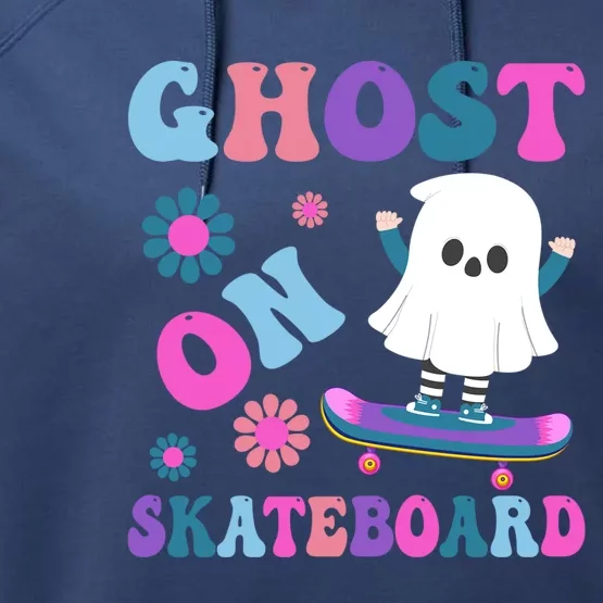 Halloween Ghost On Skateboard Gift Performance Fleece Hoodie