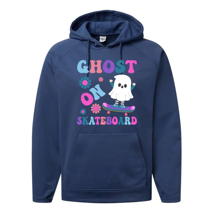 Halloween Ghost On Skateboard Gift Performance Fleece Hoodie