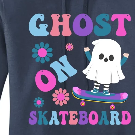 Halloween Ghost On Skateboard Gift Women's Pullover Hoodie