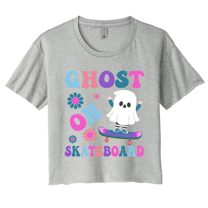 Halloween Ghost On Skateboard Gift Women's Crop Top Tee