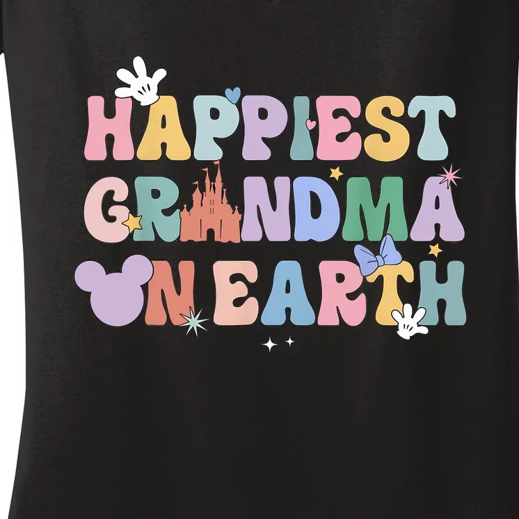 Happiest Grandma On Earth  Family Trip Happiest Place Women's V-Neck T-Shirt